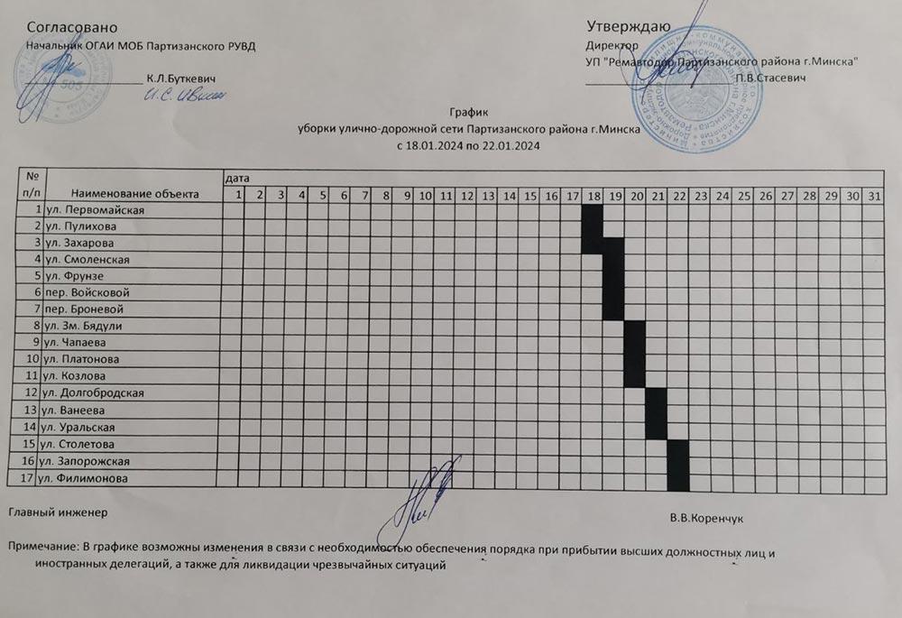 График уборки